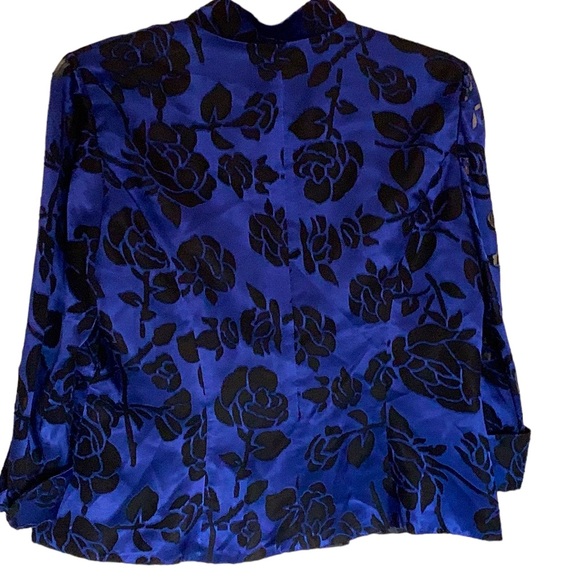 EUC Alex Evenings Top with side button closure, deep royal blue and black - Picture 2 of 6